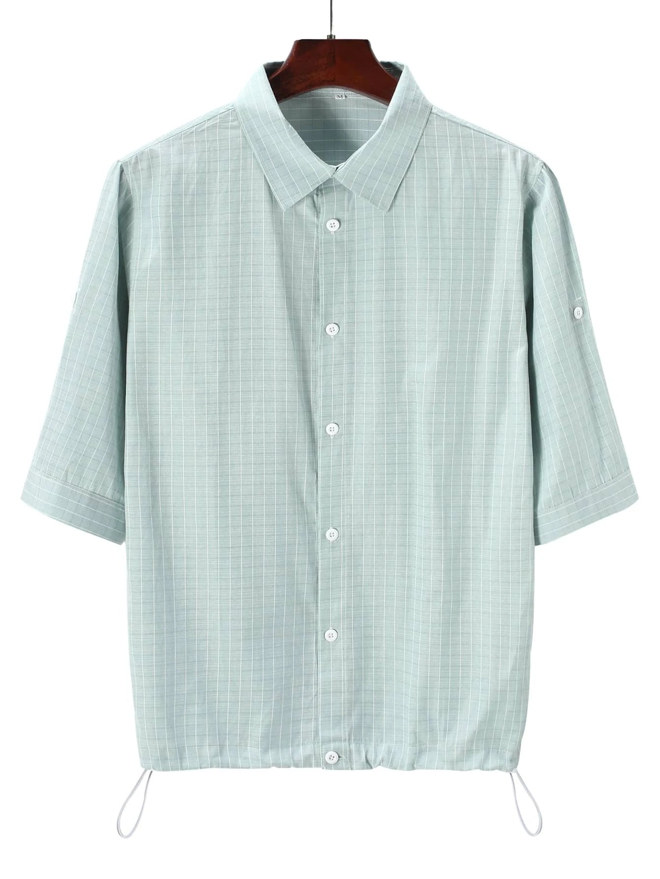 SHEIN Rolled Sleeve Plaid Shirt - Negative Apparel