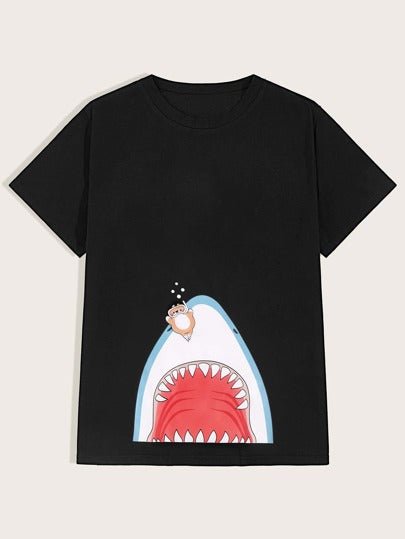 SHEIN Shark Graphic Print Tee - Negative Apparel