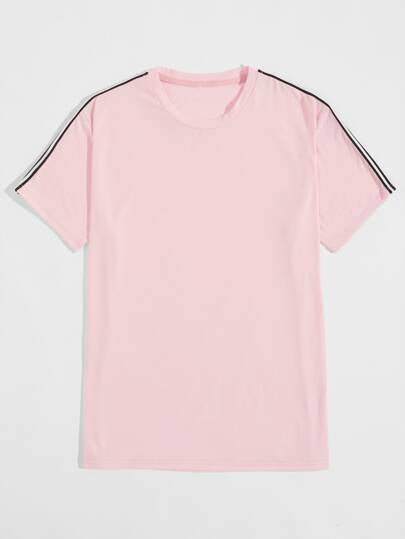 SHEIN Shoulder Striped Cool Baby Pink Tee - Negative Apparel