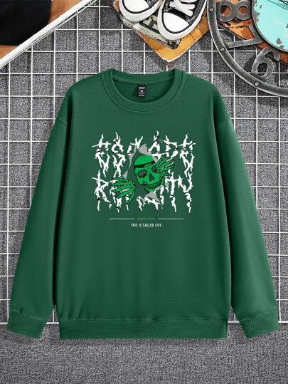 SHEIN Skull Slogan Graphic Sweatshirt - Negative Apparel