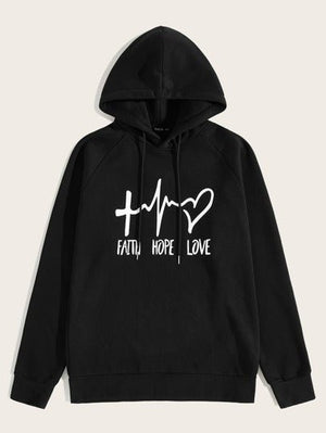 SHEIN Slogan & Graphic Print Long Sleeve Drawstring Hoodie - Negative Apparel