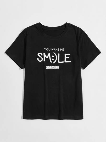 SHEIN Slogan Print Black Tee - Negative Apparel