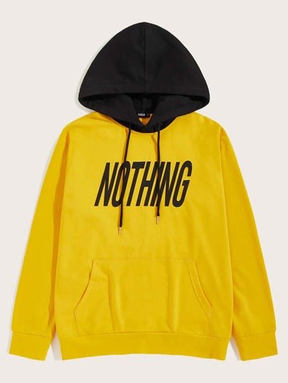 SHEIN Slogan Print Color Block Drawstring Hoody - Negative Apparel