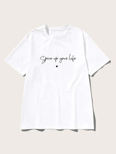 SHEIN Slogan Printed Drop Shoulder Tee - Negative Apparel