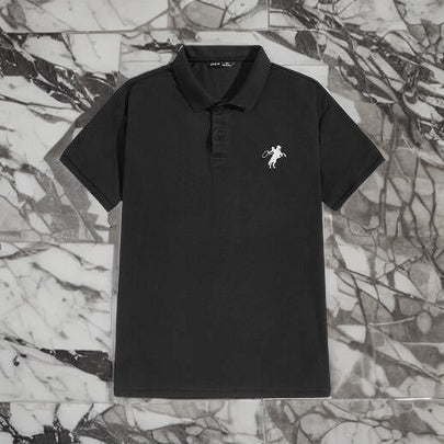 SHEIN Solid Black Embroidery Polo - Negative Apparel