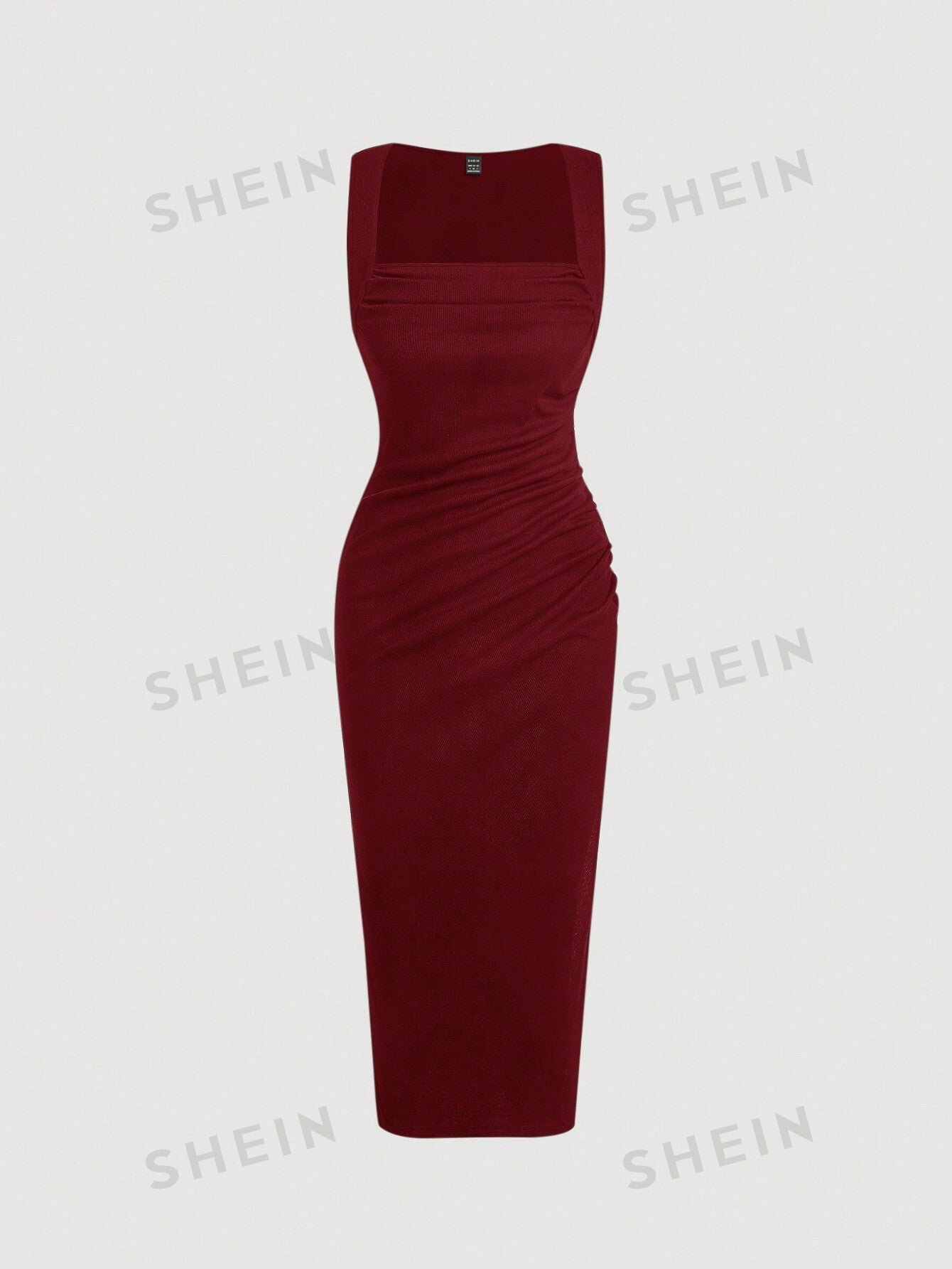 SHEIN Square Neckline Pleated Bodycon Dress - Negative Apparel