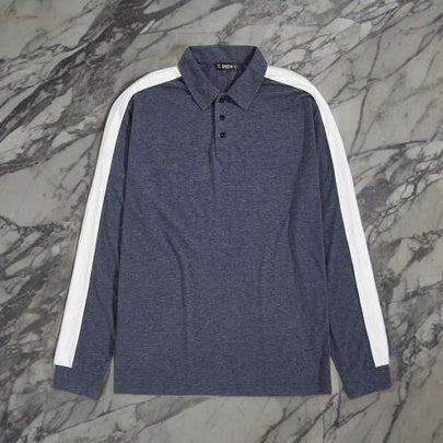 SHEIN Steelblue Color Block Shoulder Full Sleeve Polo Shirt - Negative Apparel