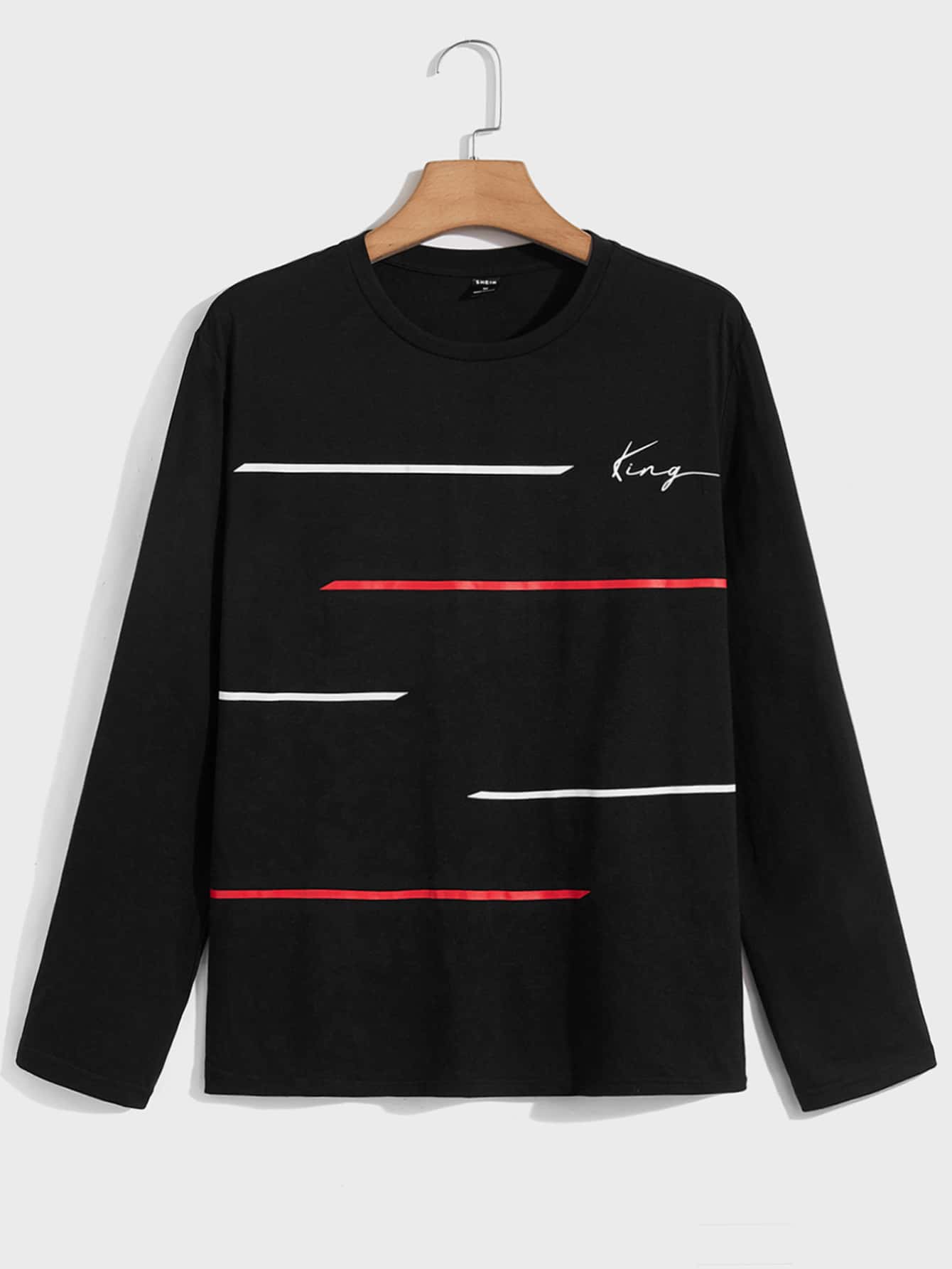 SHEIN Striped & Letter Graphic Full Sleeve Tee - Negative Apparel