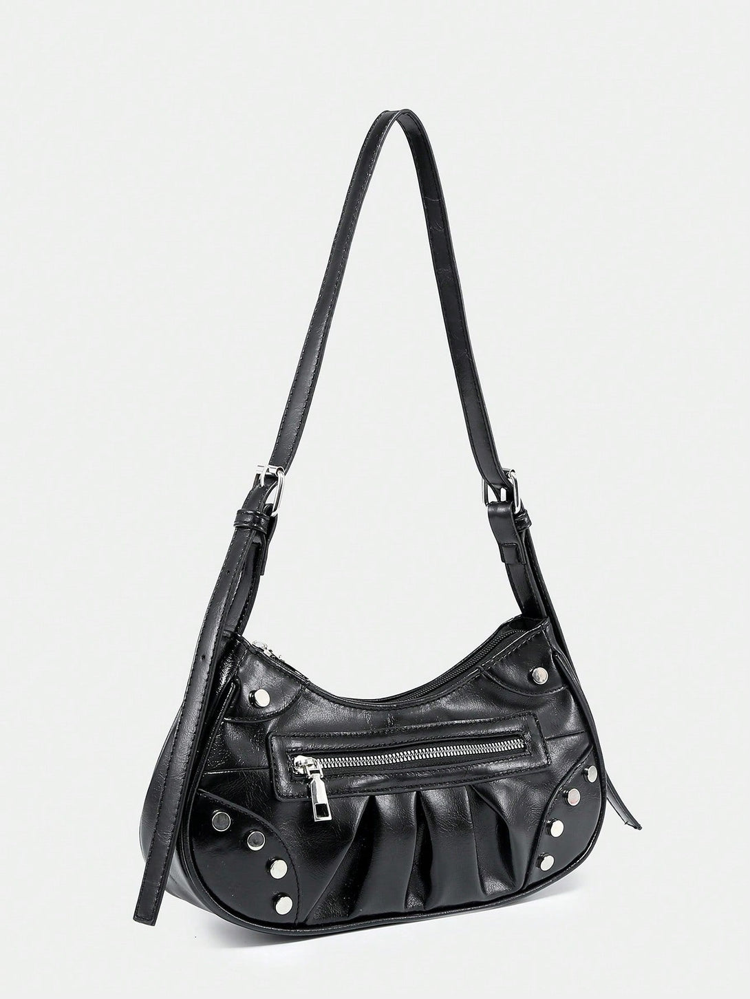 SHEIN Studded Decor Hobo Bag Black Punk Adjustable Strap - Negative Apparel