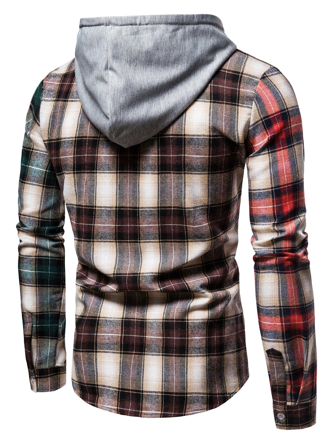 SHEIN Tartan Print Button Front Drawstring Hooded Flannel Shirt - Negative Apparel