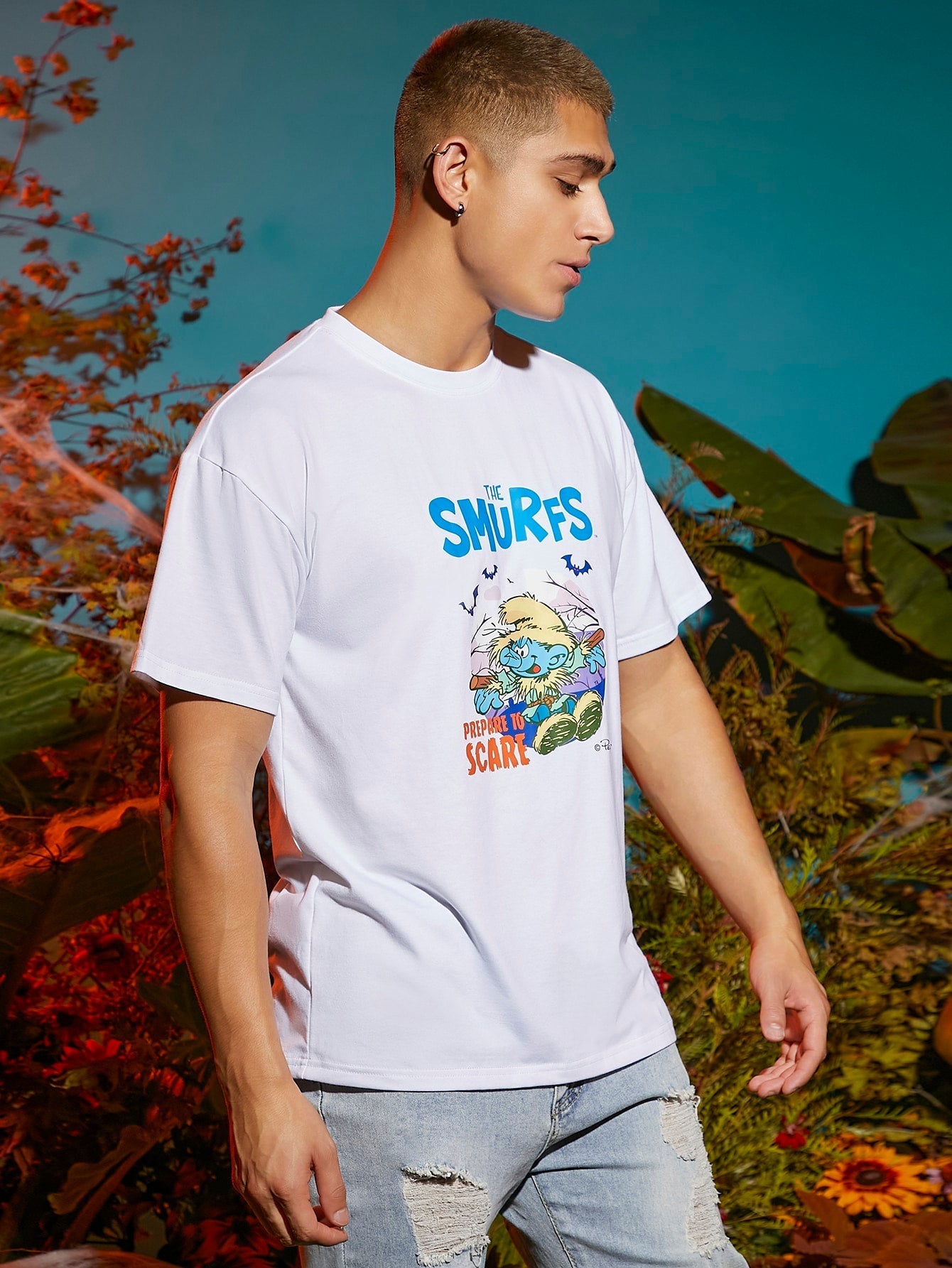 SHEIN The Smurfs Guys Letter Graphic Tee - Negative Apparel