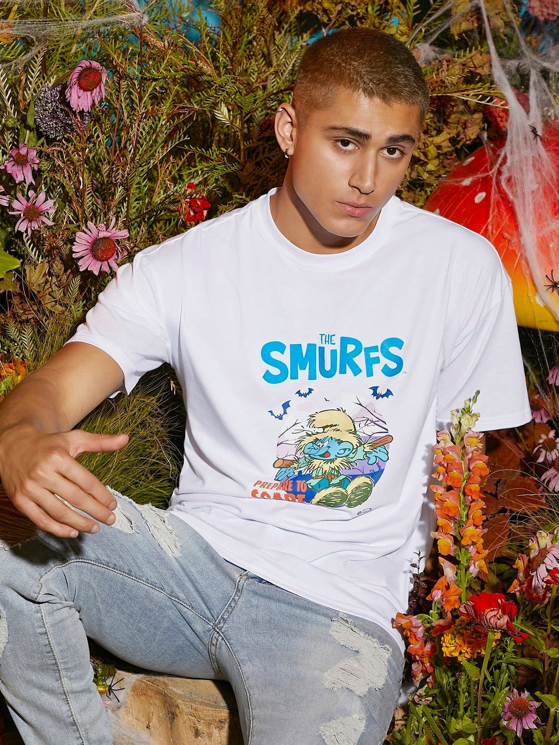SHEIN The Smurfs Guys Letter Graphic Tee - Negative Apparel