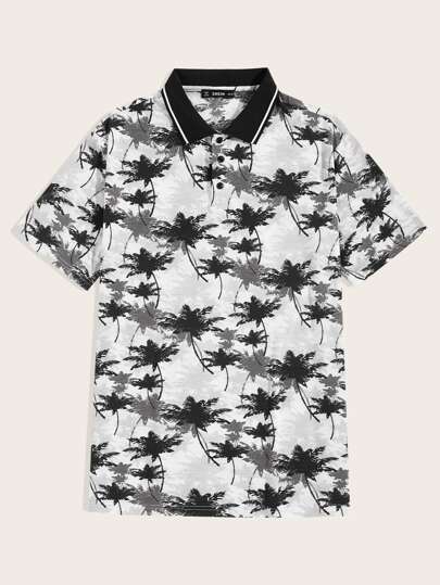 SHEIN Tropical Print Polo Shirt - Negative Apparel