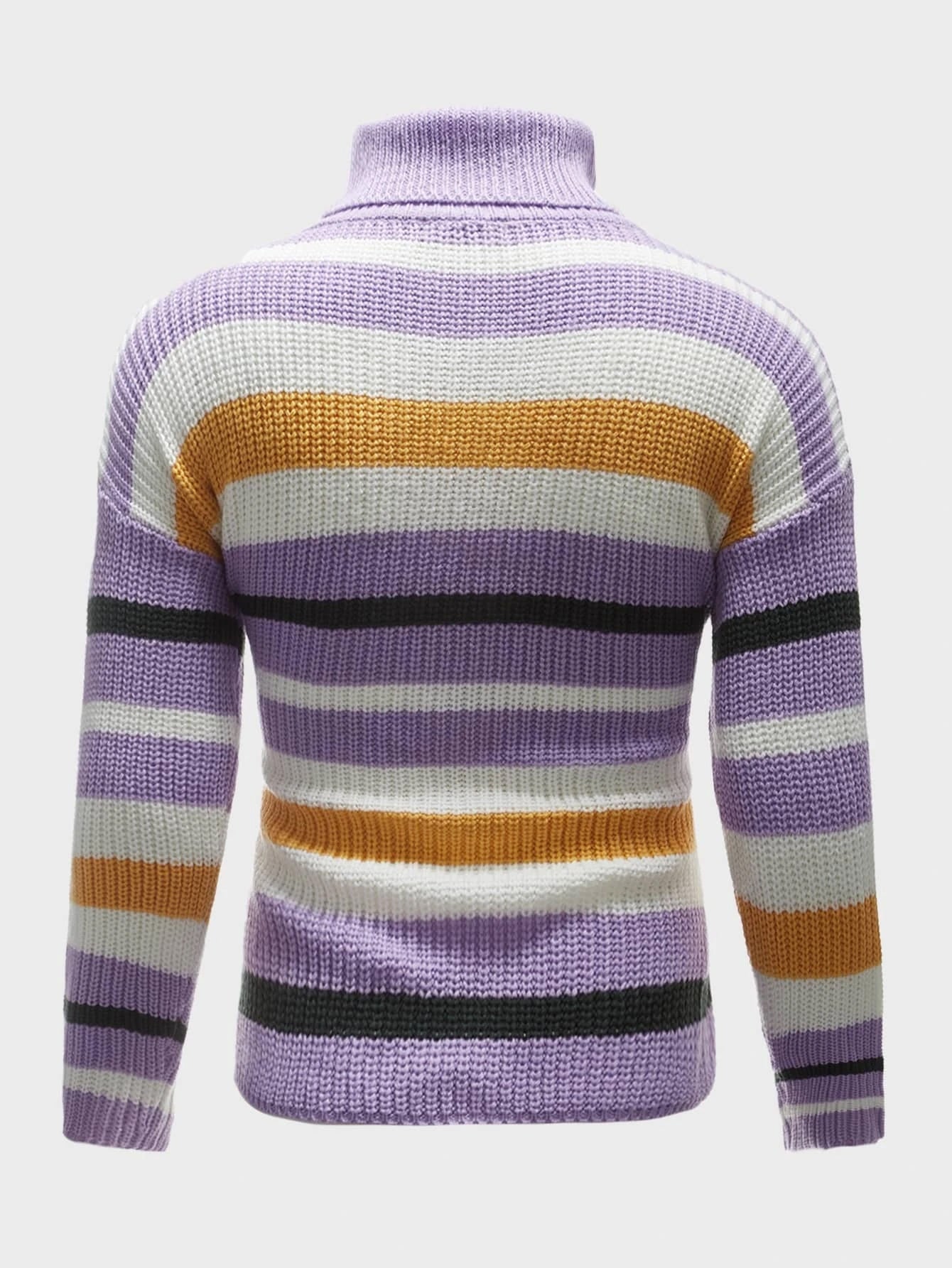 SHEIN Turtleneck Drop Shoulder Striped Pattern Sweater - Negative Apparel
