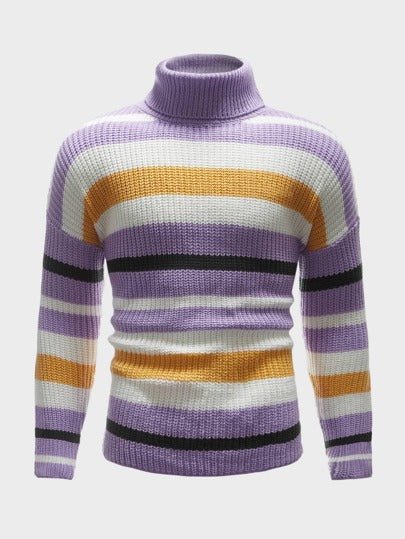 SHEIN Turtleneck Drop Shoulder Striped Pattern Sweater - Negative Apparel