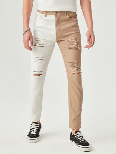 SHEIN Two Tone Ripped Tapered Jeans - Negative Apparel