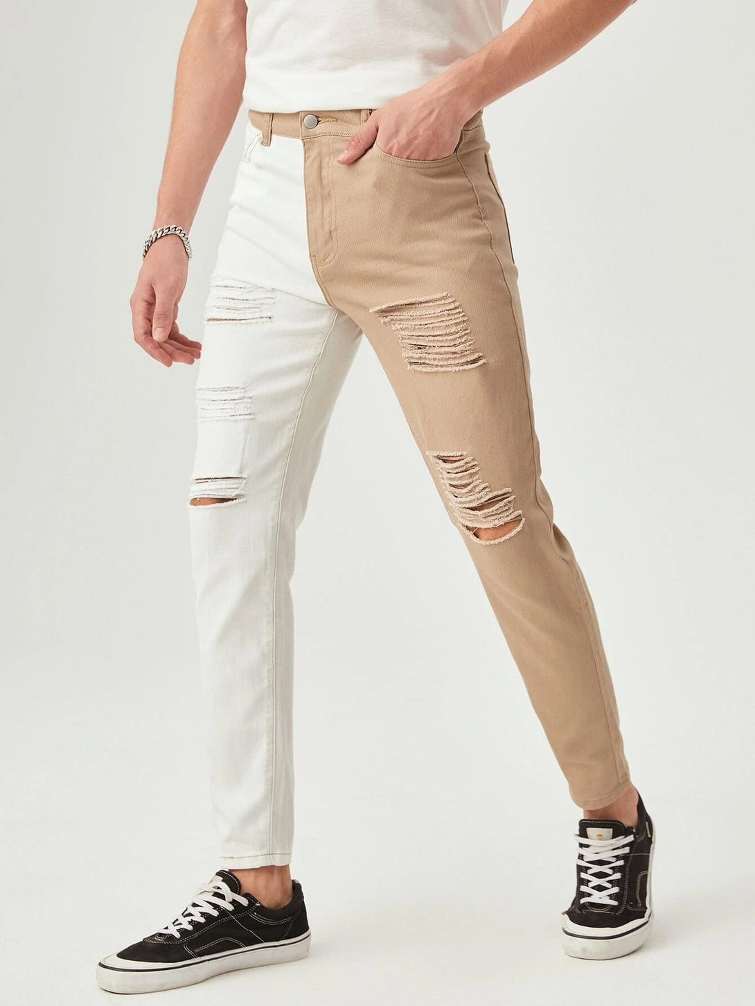 SHEIN Two Tone Ripped Tapered Jeans - Negative Apparel