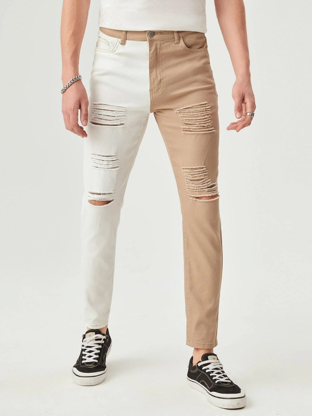 SHEIN Two Tone Ripped Tapered Jeans - Negative Apparel