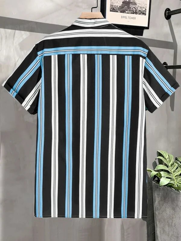 SHEIN Vertical Striped Button Up Shirt Without Tee - Negative Apparel