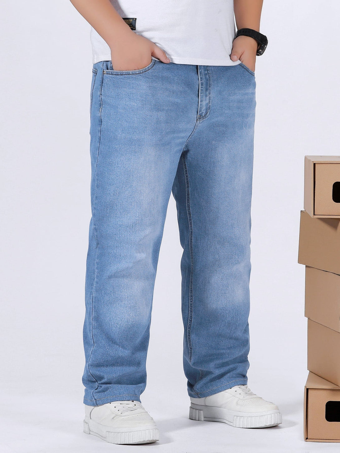SHEIN Washed Slant Pocket Jeans - Negative Apparel