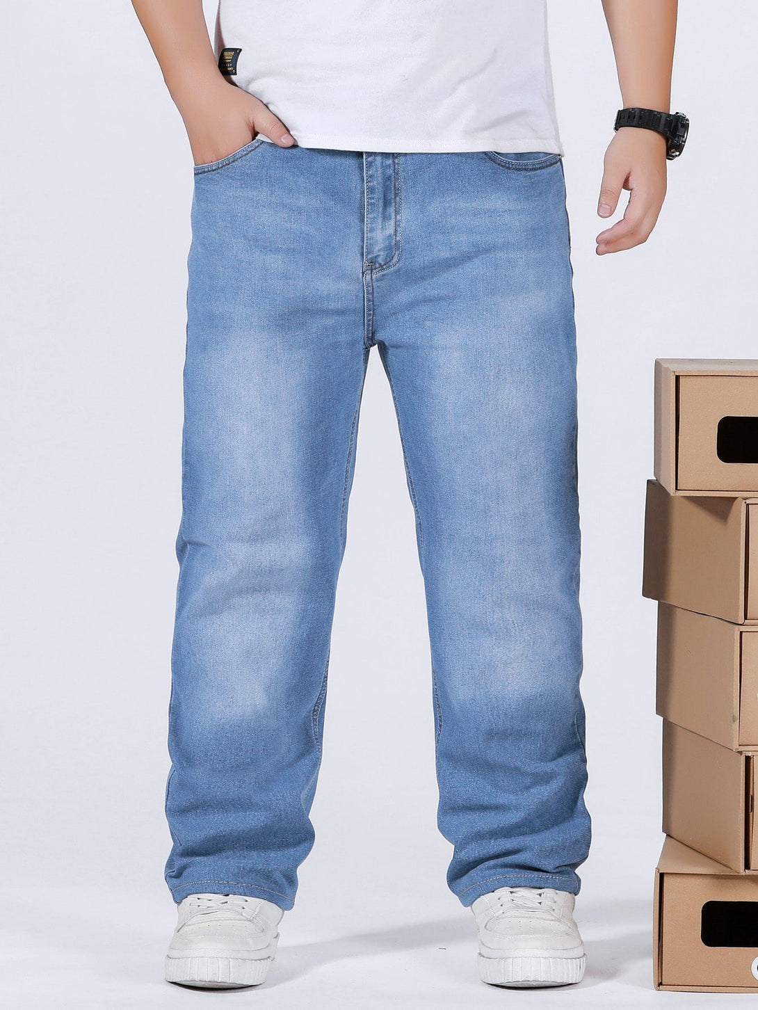 SHEIN Washed Slant Pocket Jeans - Negative Apparel
