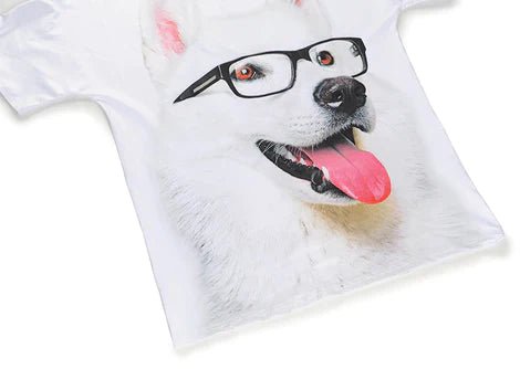 SHEIN White Dog Tongue Out 3D Printed Round-collar Short Sleeve Summer Casual Tee - Negative Apparel