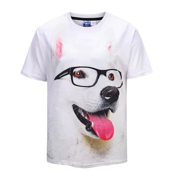 SHEIN White Dog Tongue Out 3D Printed Round-collar Short Sleeve Summer Casual Tee - Negative Apparel
