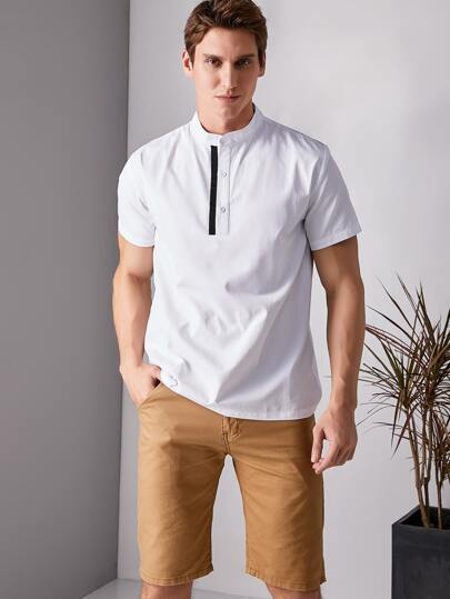 SHEIN White Half Button Shirt - Negative Apparel