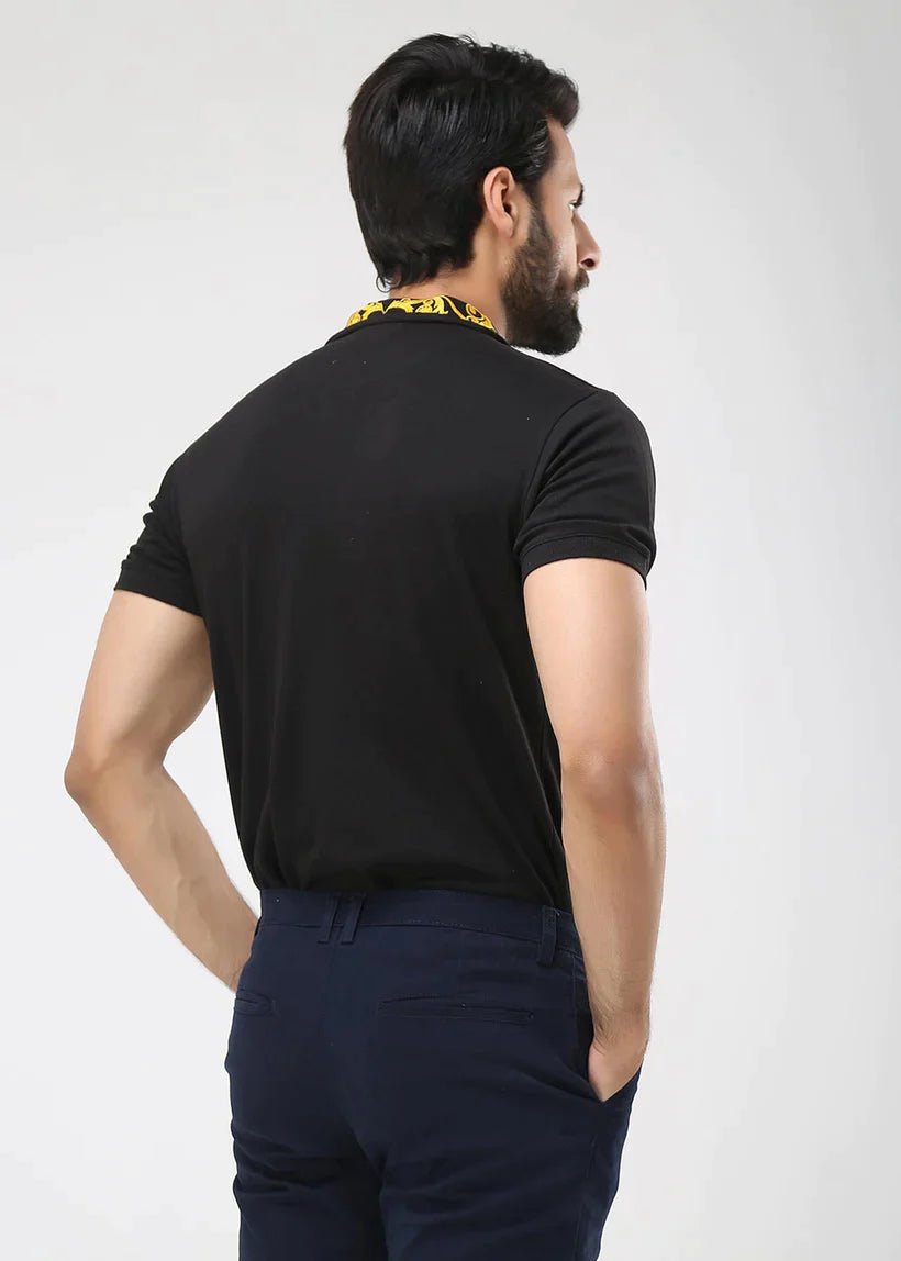 SHEIN Yellow Collar Pattern Polo Shirts - Negative Apparel