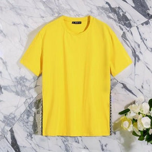 SHEIN Yellow Side Pattern Drop Shoulder Tee - Negative Apparel