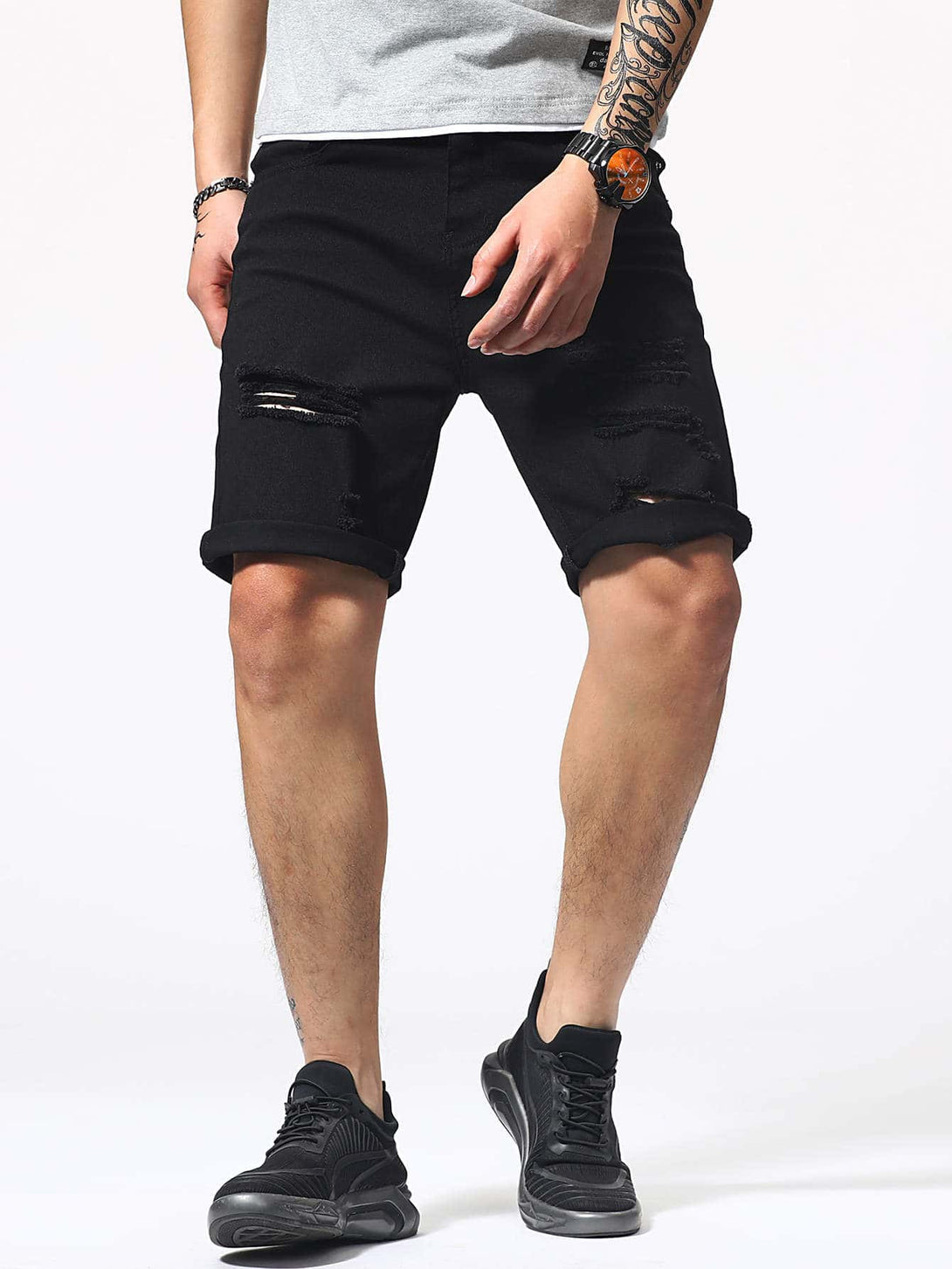 SHEIN Zip Fly Ripped Denim Shorts - Negative Apparel