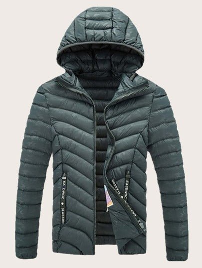 SHEIN Zip Up Drawstring Hooded Puffer Jacket - Negative Apparel