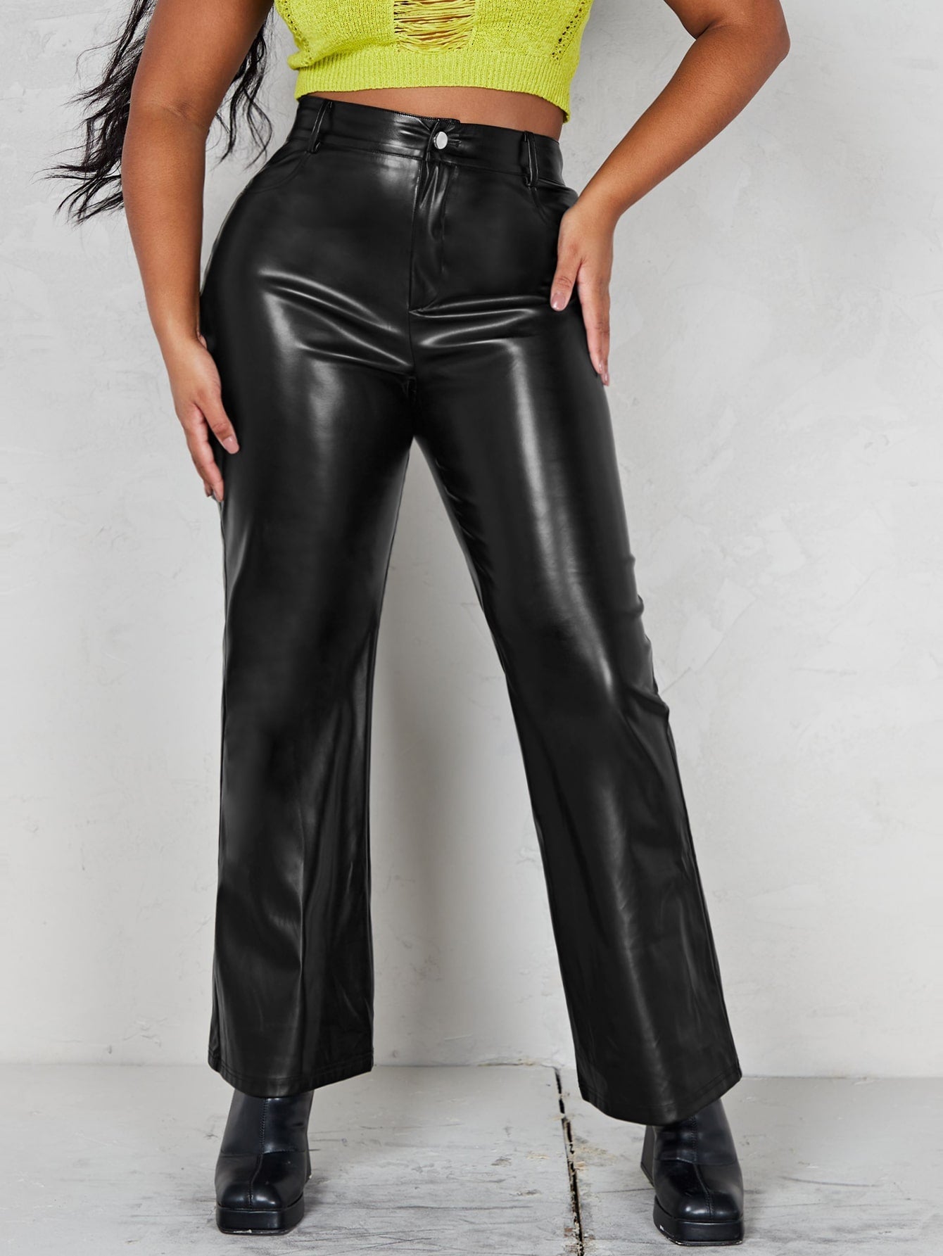 SHEIN Plus PU Leather Capri Pants