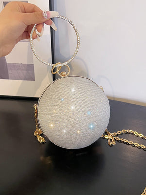 Shiny Mini Glitter Ball Shaped Clutch Evening Handbag - Negative Apparel