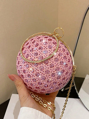 Shiny Mini Glitter Ball Shaped Clutch Evening Handbag - Negative Apparel