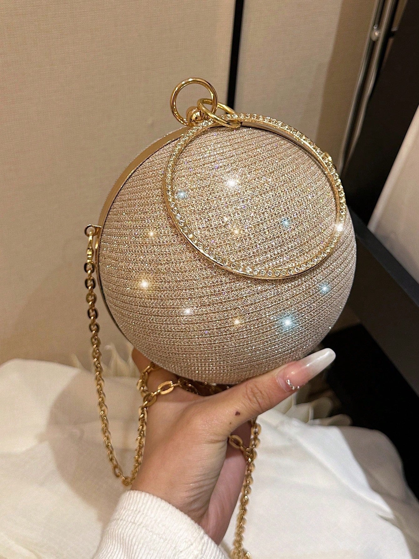 Shiny Mini Glitter Rhinestone Decor Circle Bag Perfect Bride Purse For Wedding, Prom & Party Events Evening Bag - Negative Apparel