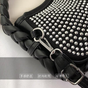 Small Hobo Bag Studded Decor Chain Strap - Negative Apparel