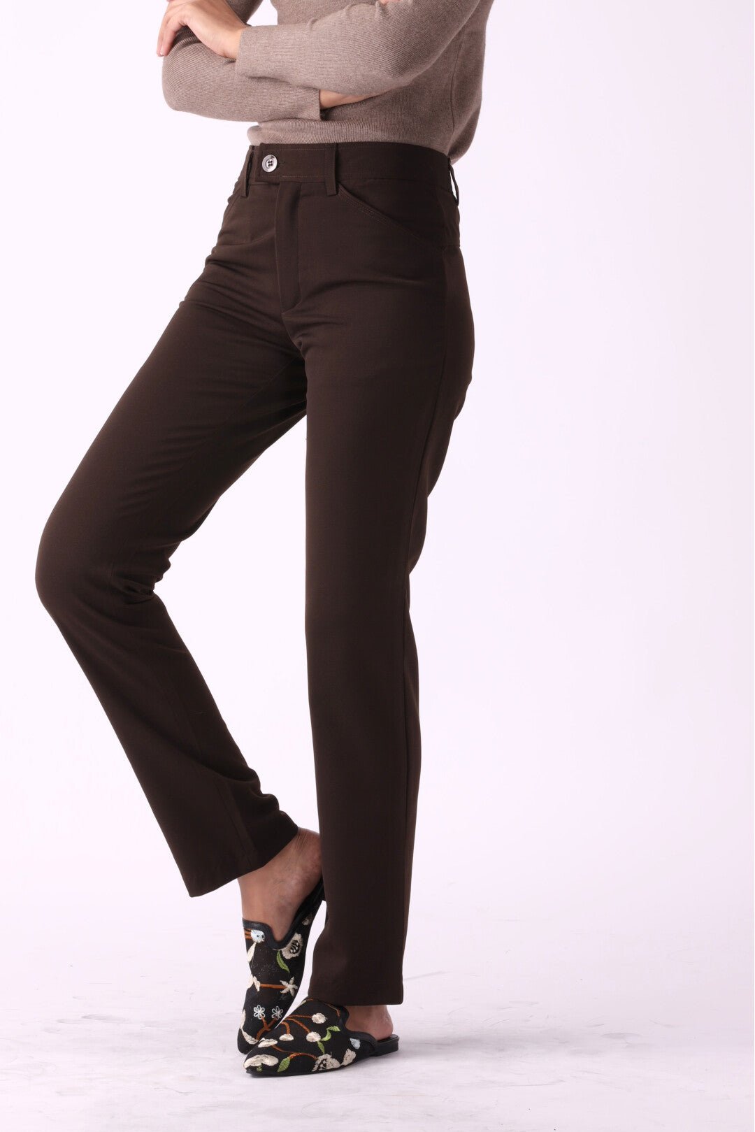 Solid Buttoned Straight Fit Pants - Negative Apparel