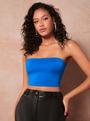 Solid Lace Up Back Crop Tube Top - Negative Apparel