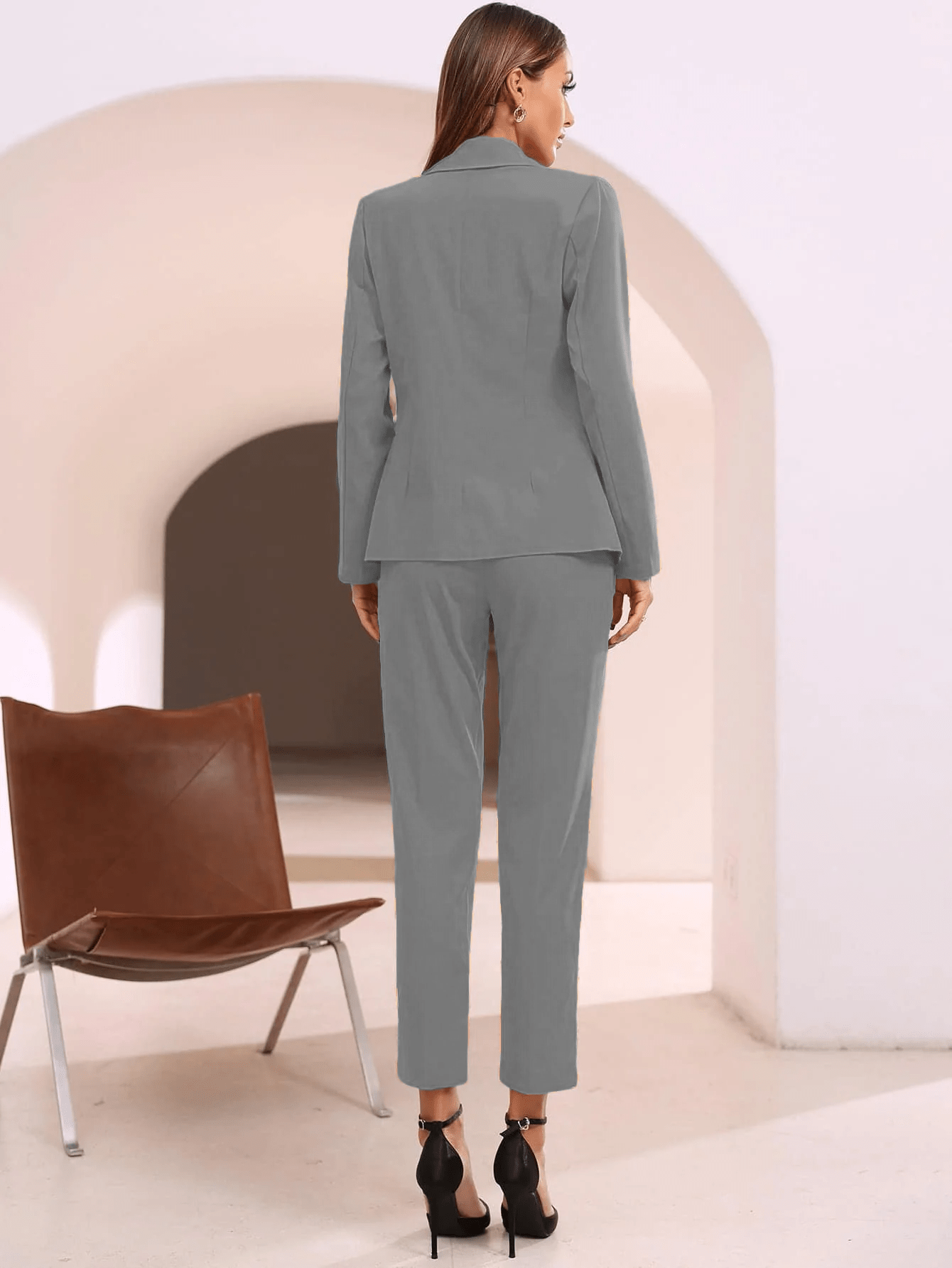 Solid Lapel Collar Single Button Blazer & Tailored Pants - Negative Apparel