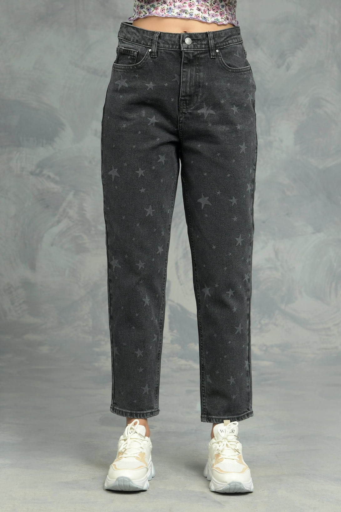 Star Pattern Mom Fit Jeans - Negative Apparel