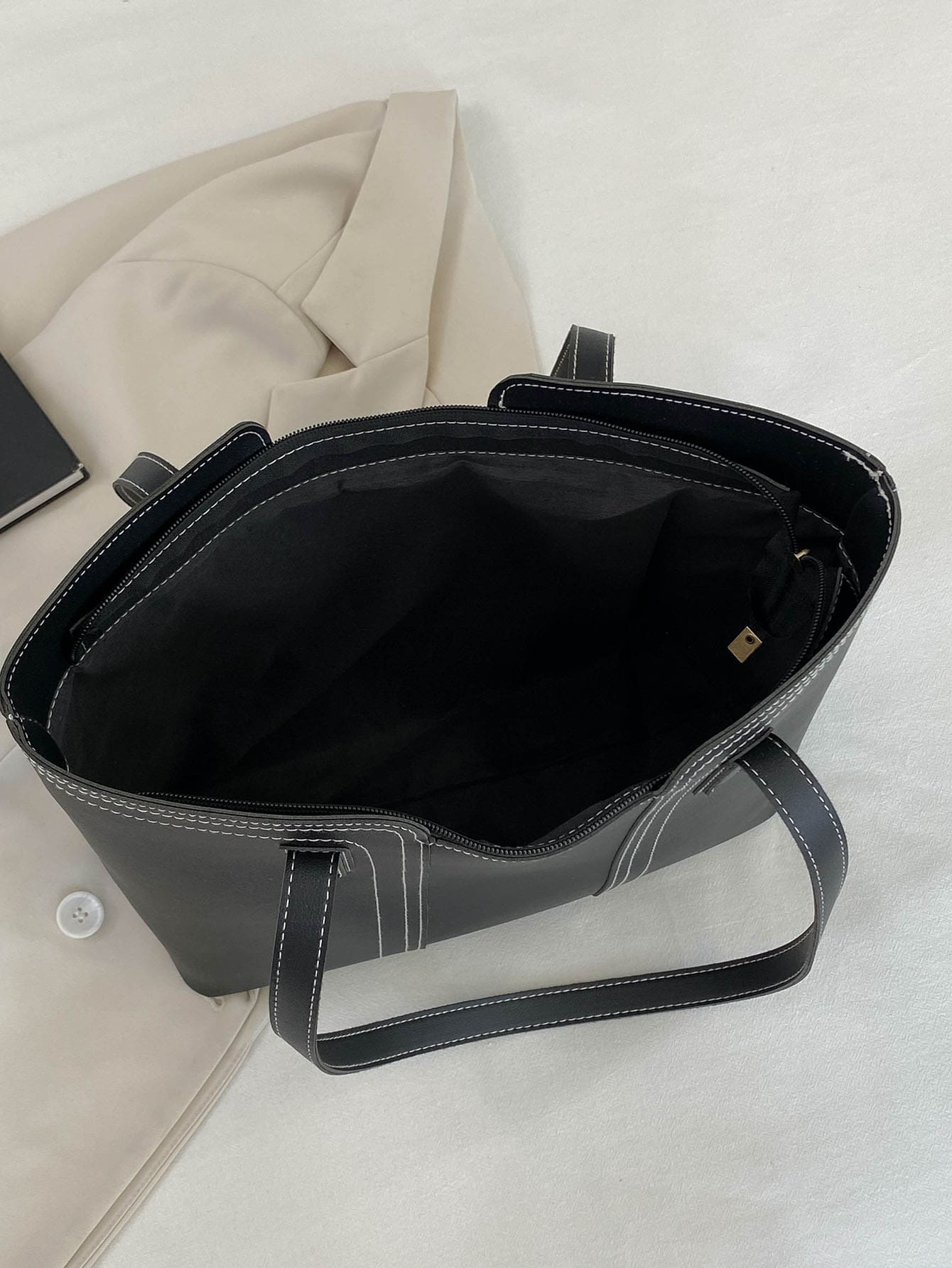 Stitch Detail Shoulder Tote Bag - Negative Apparel
