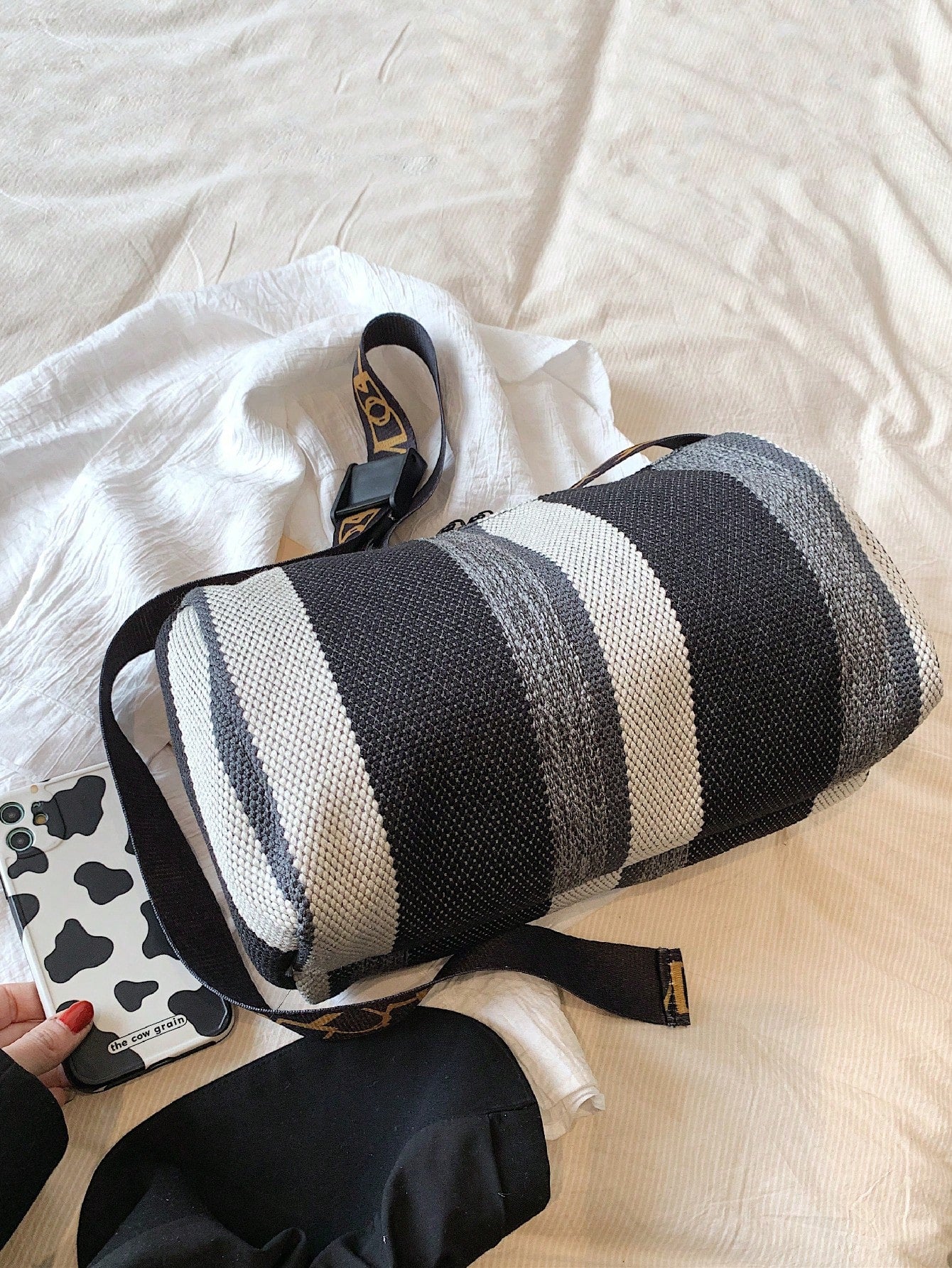 Striped Pattern Hobo Bag Medium Zipper - Negative Apparel