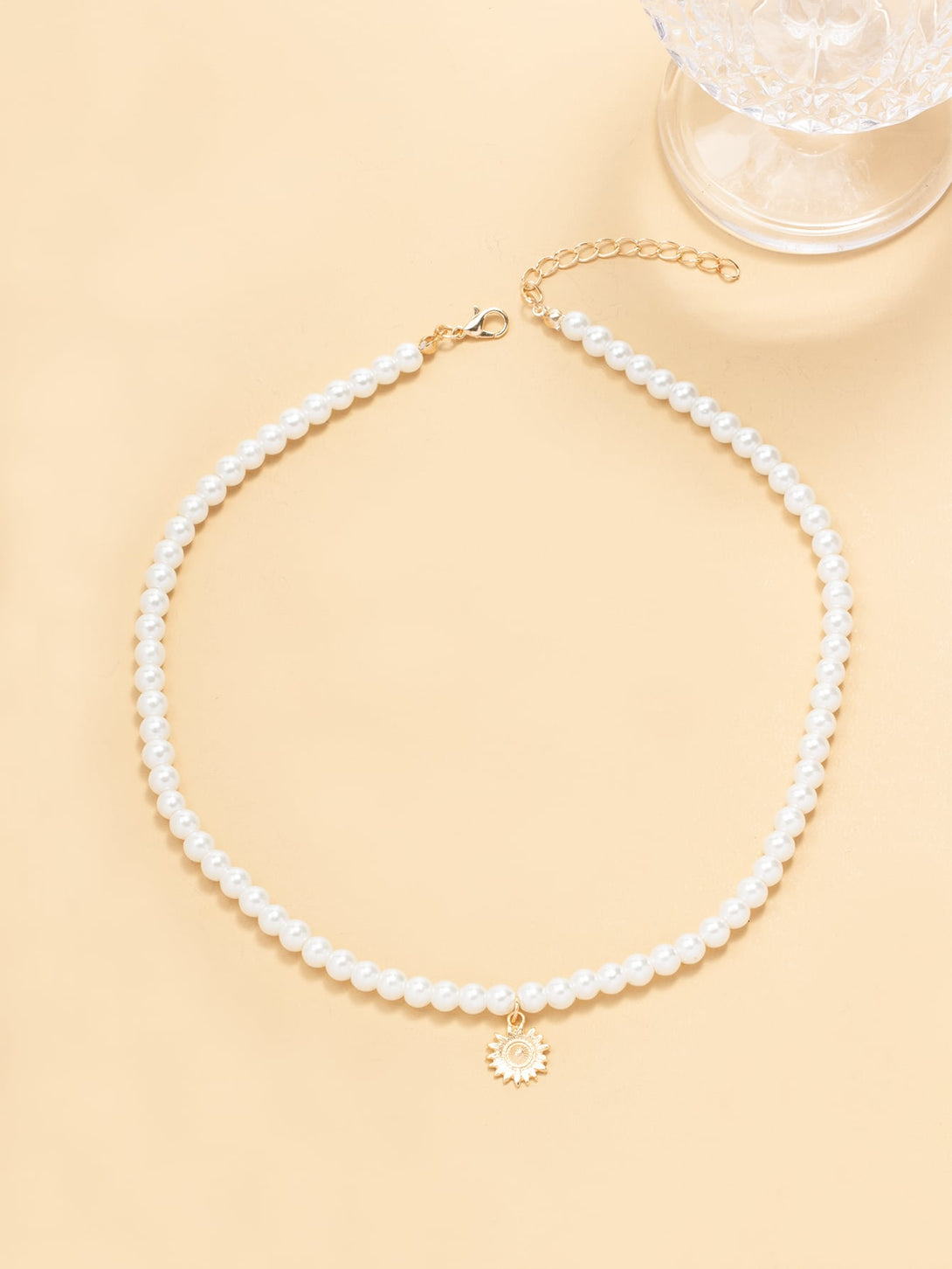 Sun Charm Faux Pearl Beaded Necklace - Negative Apparel