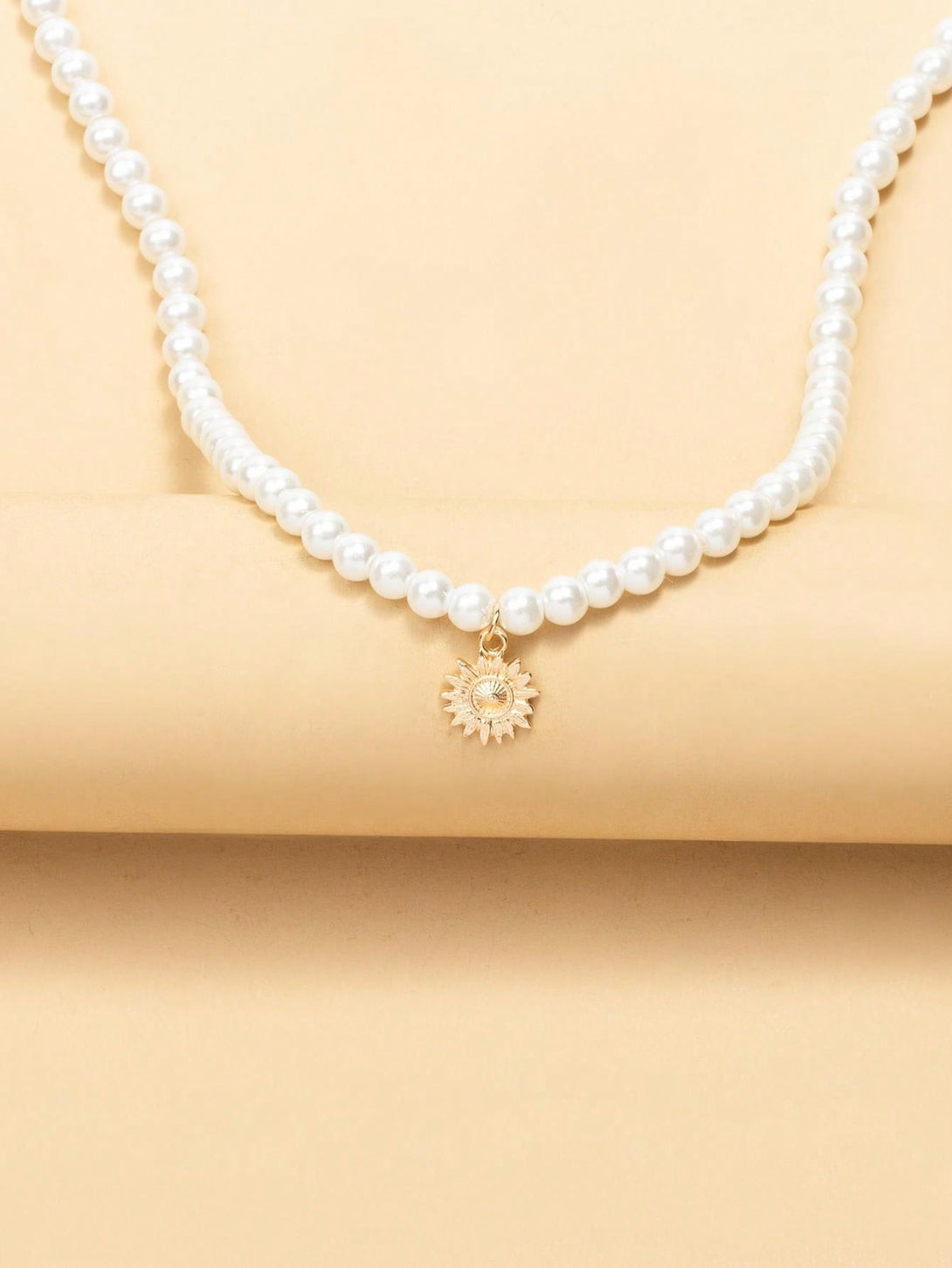 Sun Charm Faux Pearl Beaded Necklace - Negative Apparel
