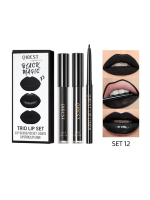 Trio Lip Set, 3Pcs Non-Stick Cup Long-Lasting Moisturizing Liquid Lipstick & Lip Liner - Negative Apparel