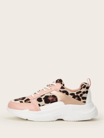 Women Leopard Colorblock Lace-Up Sneaker - Negative Apparel