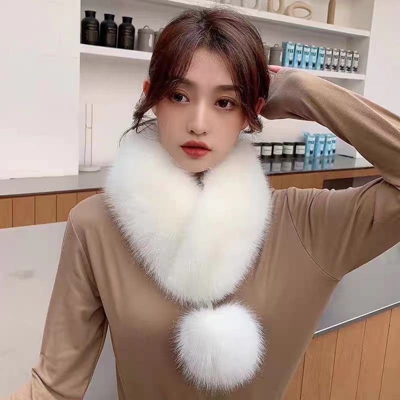 Women Neck Wool Fur Scarf with Magnet Lock - Negative Apparel