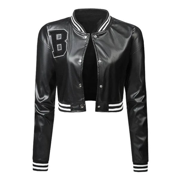 Leather baseball jacket womens hotsell