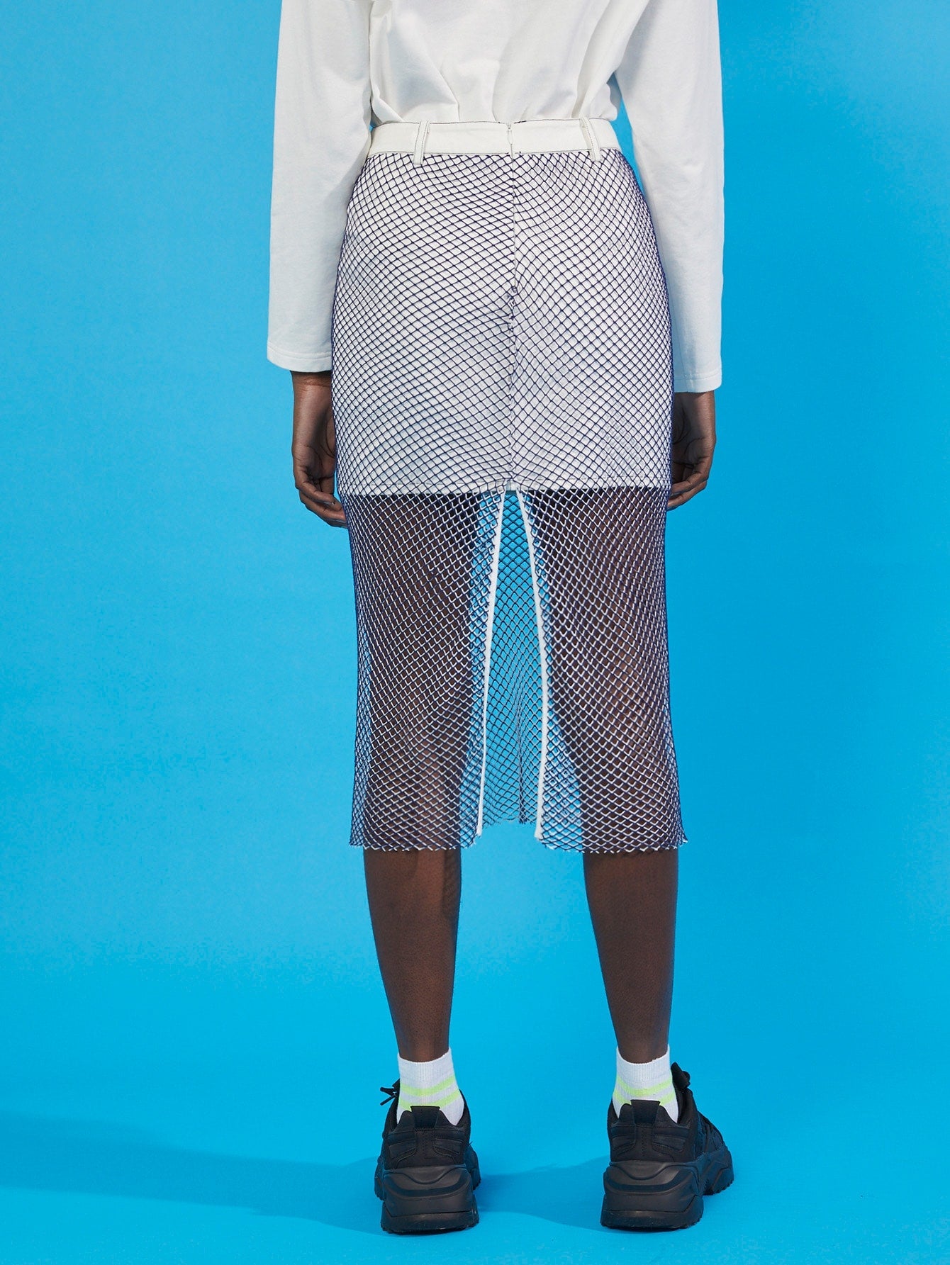 Zip Back Contrast Fishnet Skirt - Negative Apparel